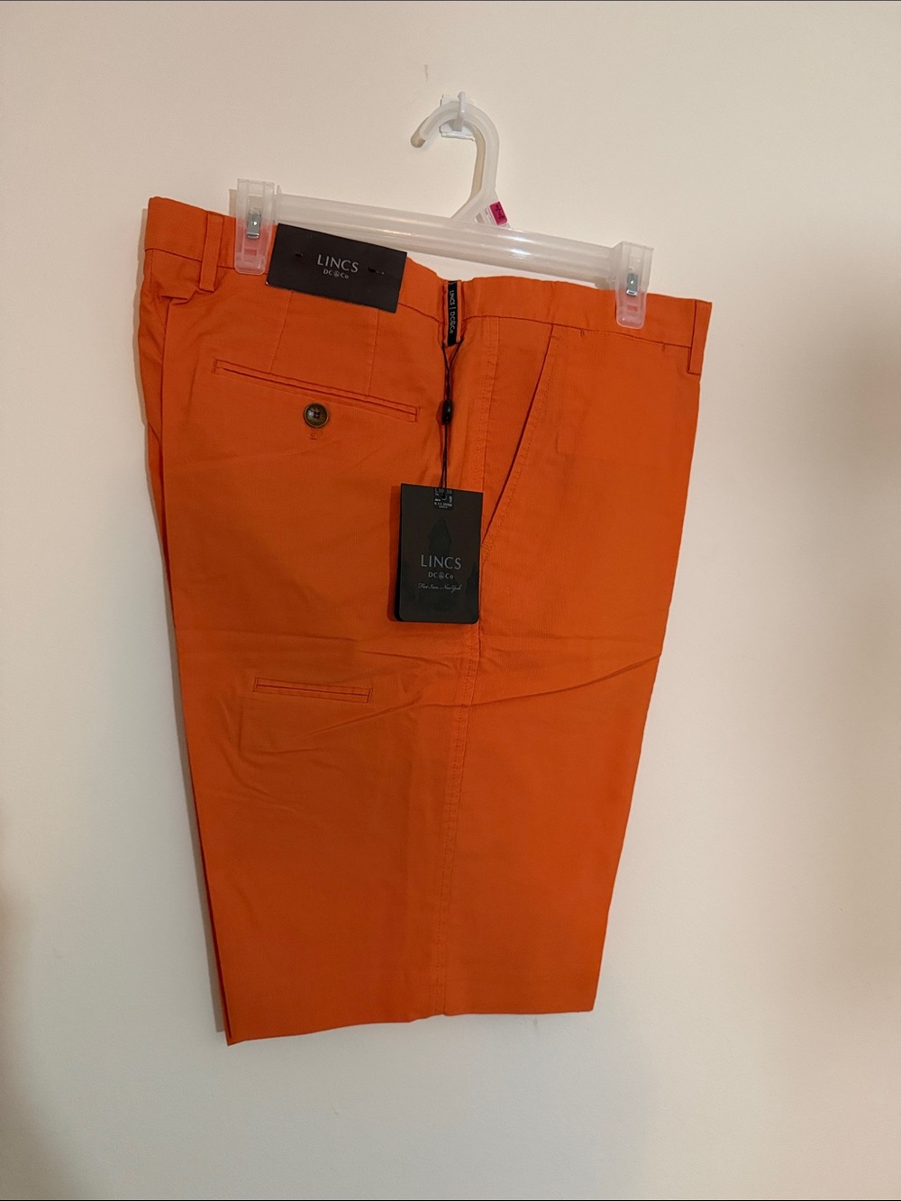 LINCS DC&Co Men’s Bright Orange Flat-Front Shorts, Size36, 100% Cotton